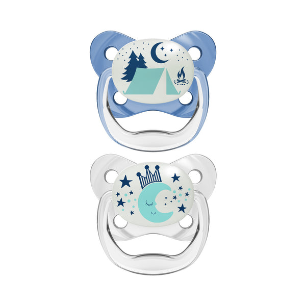 Dr Brown's: PreVent Glow In The Dark Butterfly Soother - Blue Camp/Moon 2 Pack (6-18 Months) (6-12 Months)