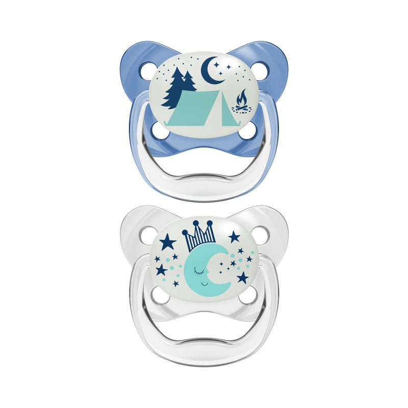 Dr Brown's: PreVent Glow In The Dark Butterfly Soother - Blue Camp/Moon 2 Pack (6-18 Months) (6-12 Months)