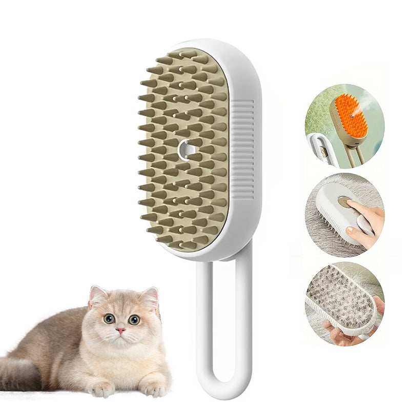 PETSWOL 3 in 1 Self Cleaning Pet Steam Brush - White