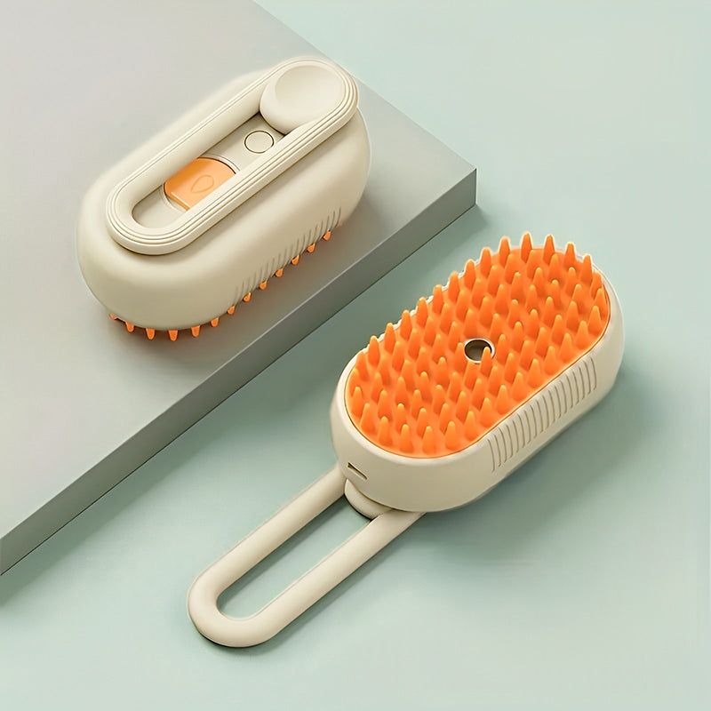 PETSWOL 3 in 1 Self Cleaning Pet Steam Brush - Beige