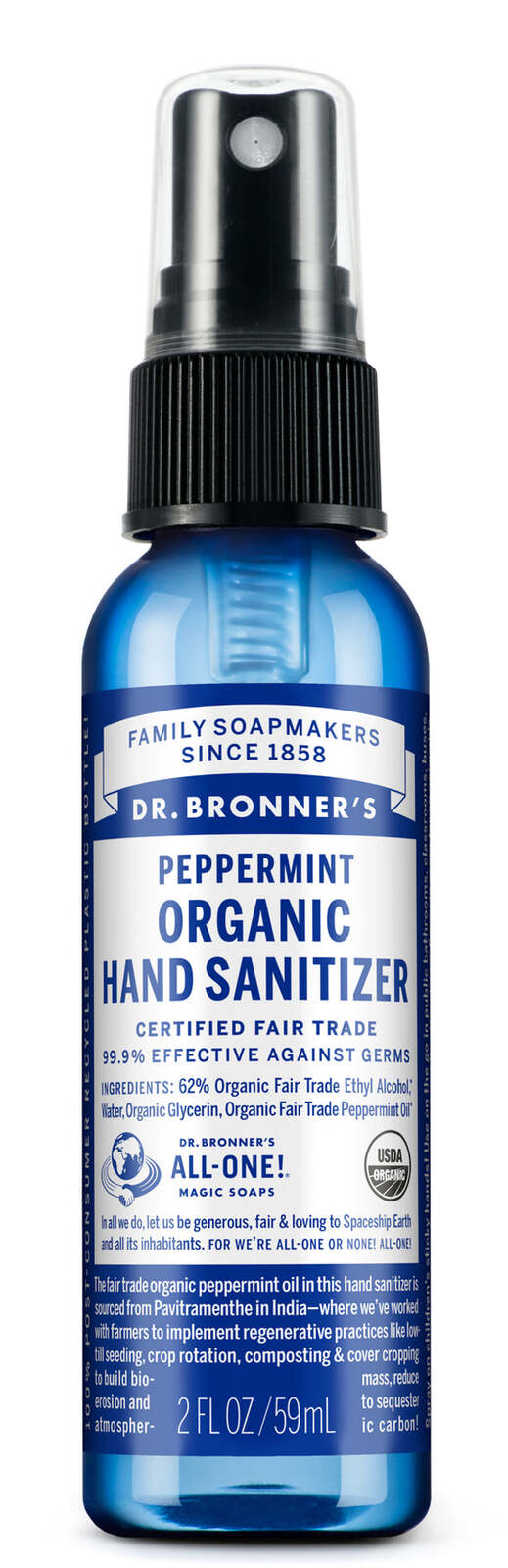 Dr Bronners: Organic Sanitizer Hand Spray - Peppermint (59ml)