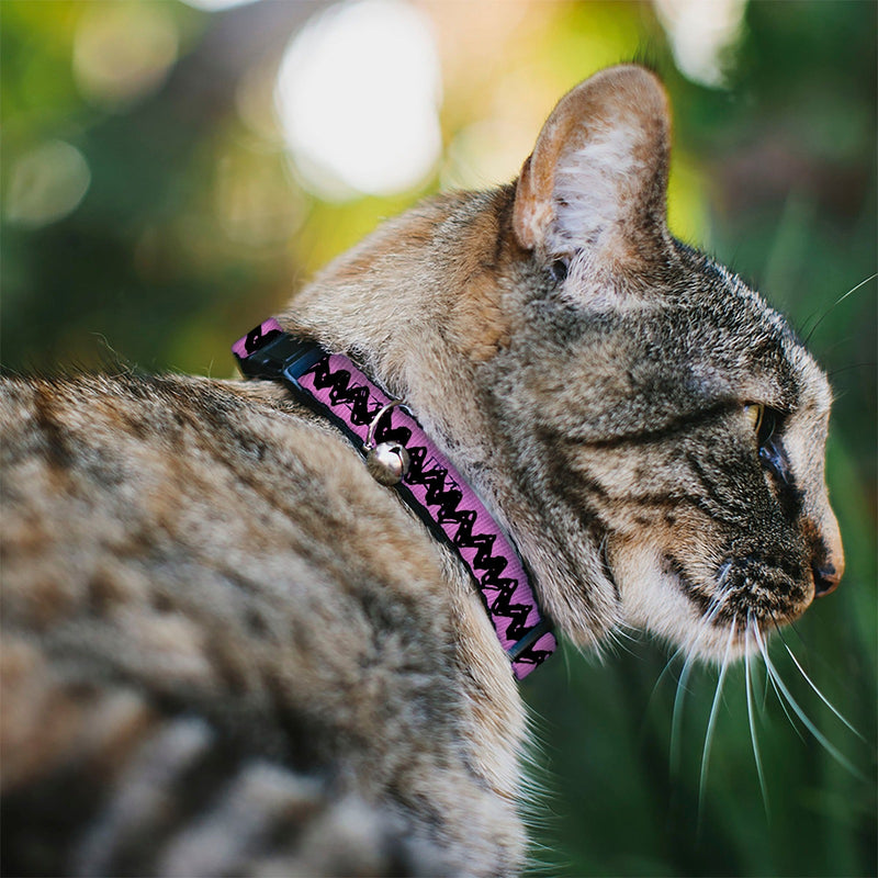 Peanuts: Charlie Brown Zig Zag Stripe Pink/Black - Breakaway Cat Collar with Bell