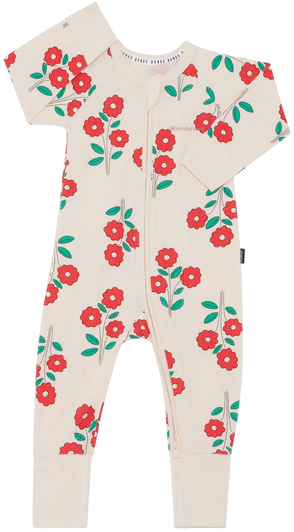 Bonds: Long Sleeve Zip Wondersuit - Garden Bouquet Cream (Size 000)