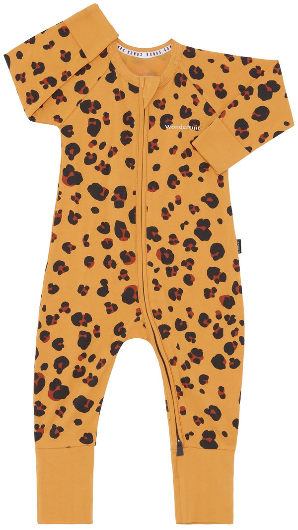 Bonds: Long Sleeve Zip Wondersuit - Luxe Leopard Yellow (Size 0)