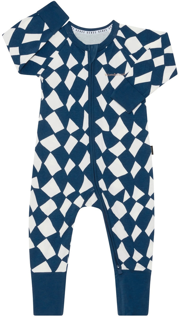 Bonds: Long Sleeve Zip Wondersuit - Cubic Cascade Navy (Size 0)