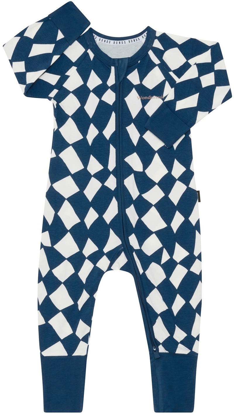 Bonds: Long Sleeve Zip Wondersuit - Cubic Cascade Navy (Size 00)