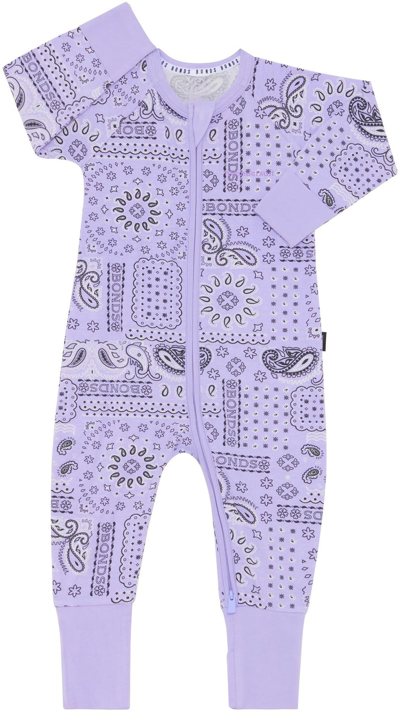 Bonds: Long Sleeve Zip Wondersuit - Paisley Paradise Lilac (Size 0)