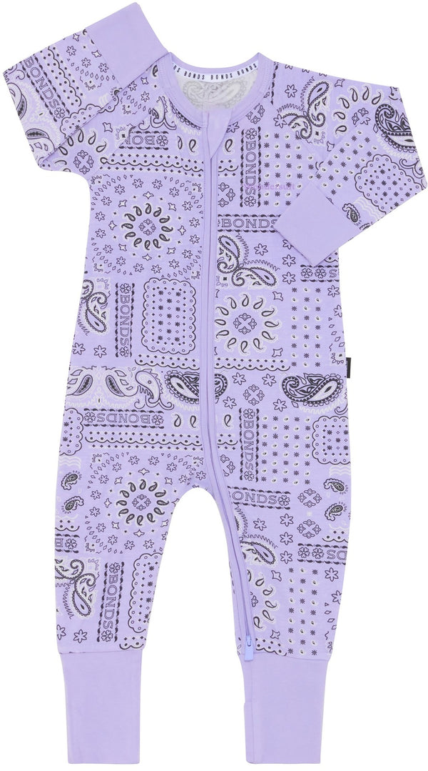 Bonds: Long Sleeve Zip Wondersuit - Paisley Paradise Lilac (Size 00)