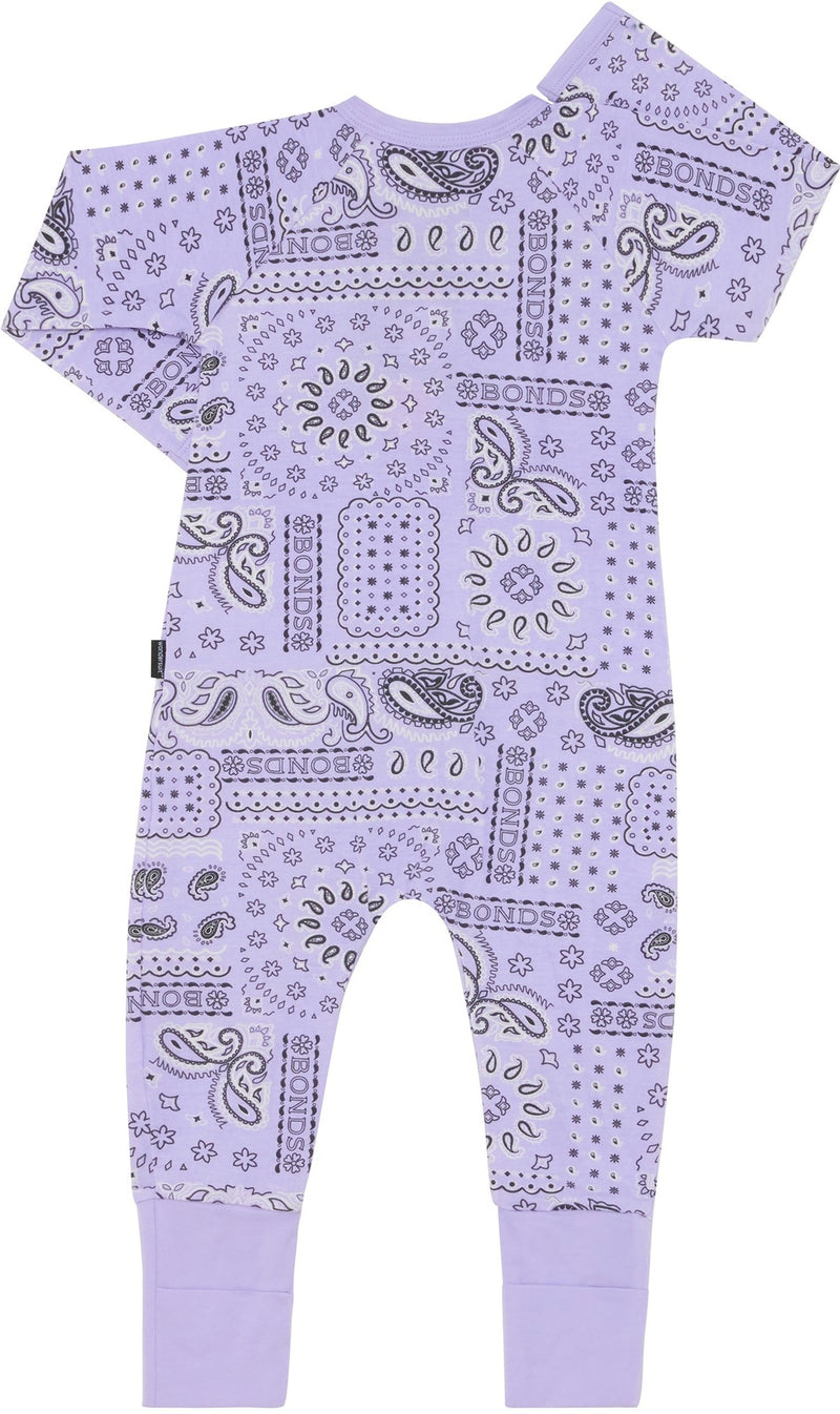 Bonds: Long Sleeve Zip Wondersuit - Paisley Paradise Lilac (Size 000)