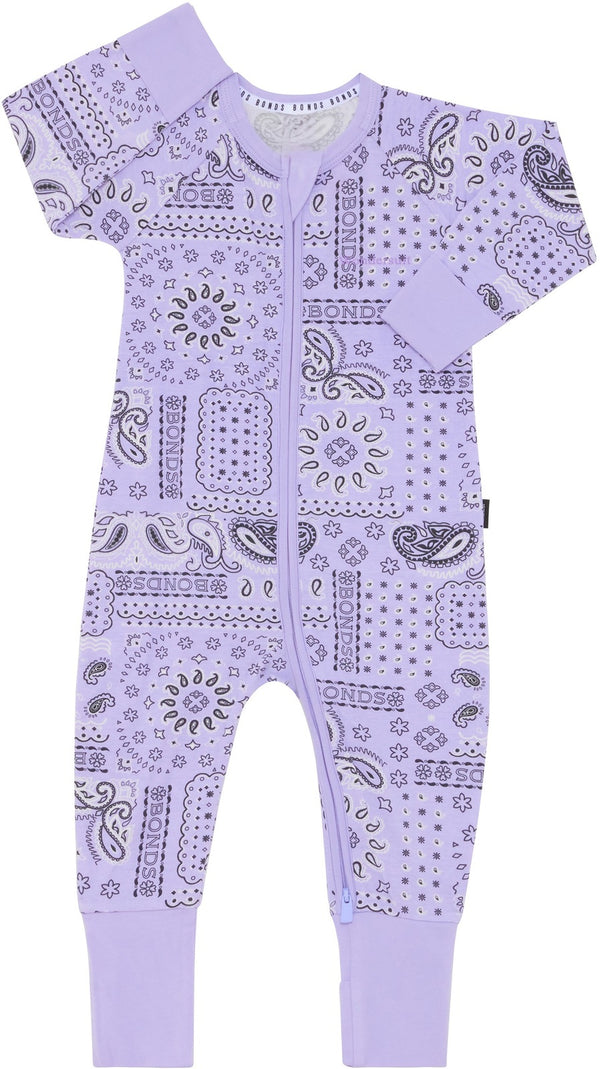 Bonds: Long Sleeve Zip Wondersuit - Paisley Paradise Lilac (Size 1)