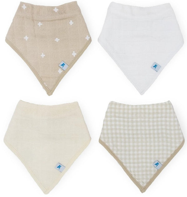 Little Unicorn: Cotton Muslin Fleece Bandana Bib Set - Taupe Cross (4 Pack)