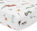 Little Unicorn: Muslin Fitted Cot Sheet - Farmyard