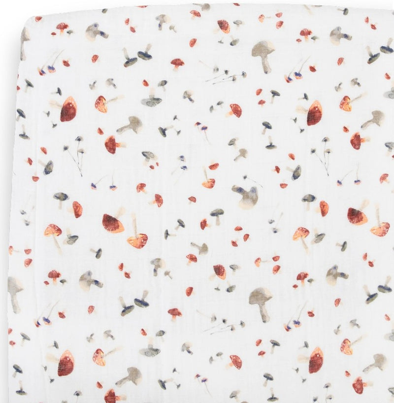 Little Unicorn: Muslin Fitted Cot Sheet - Mushrooms