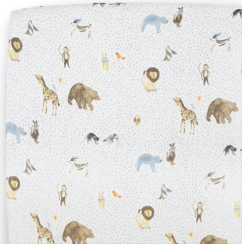 Little Unicorn: Muslin Fitted Cot Sheet - Party Animals