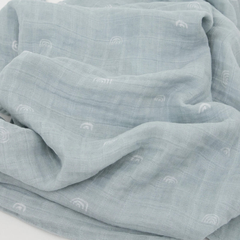 Little Unicorn: Single Cotton Muslin Swaddle - Blue Rainbow