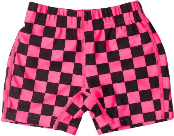 Nestling: Swim Shorts - Neon Pink Check (1-2 years)