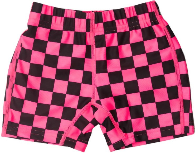 Nestling: Swim Shorts - Neon Pink Check (3-4 years)