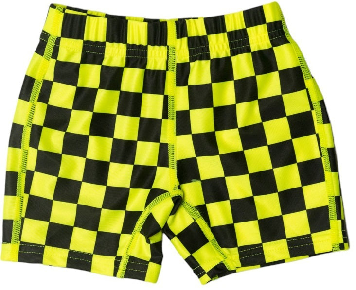 Nestling: Swim Shorts - Neon Yellow Check (1-2 years)