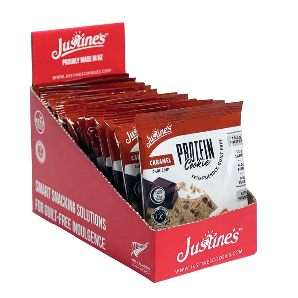 Justine's Protein Cookies - Keto Friendly - Caramel Dark Choc Chip (60g) x 12