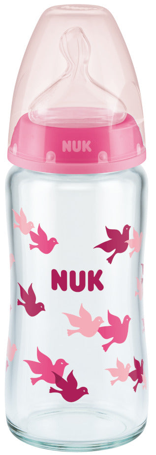 NUK: First Choice Plus Glass Baby Bottle - Pink Birds (240ml)