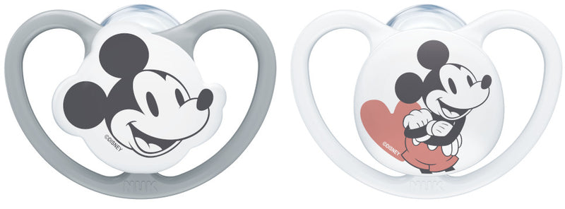 NUK: Silicone Space Soothers Mickey - 18-36 months Grey (2 Pack)