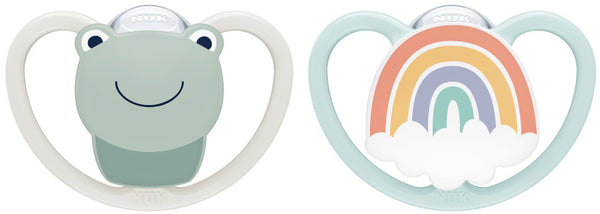 NUK: Space Silicone Soother - 0-6mths Green Frog (2 Pack) (0-6 Months)