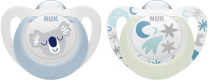 NUK: Star Day & Night Silicone Soother - 0-6mths Blue (2 Pack) (0-6 Months)