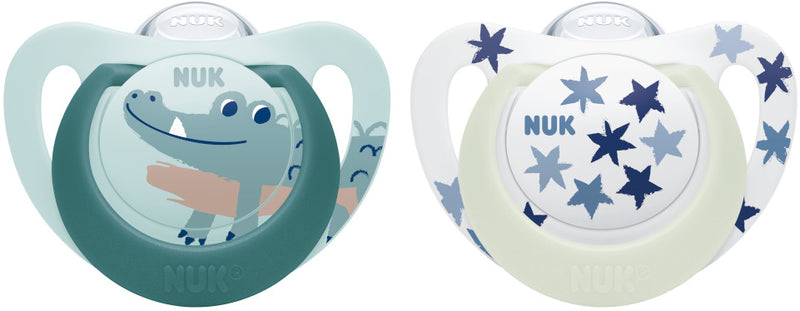 NUK: Star Day & Night Silicone Soother - 18-36mths Green (2 Pack) (18-36 Months)