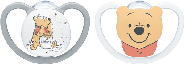 NUK: Winnie the Pooh Silicone Space Soothers - 0-6mths Grey (2 Pack) (0-6 Months)