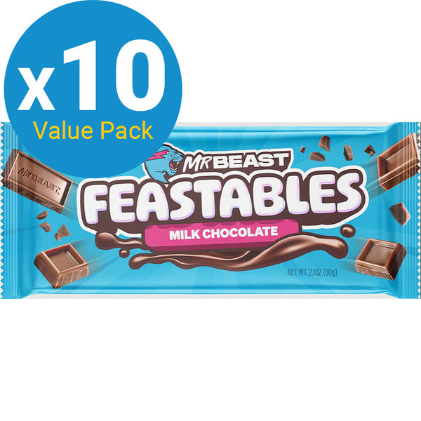 Mr Beast Feastables: Milk Chocolate Bar - 60g (10 Pack)