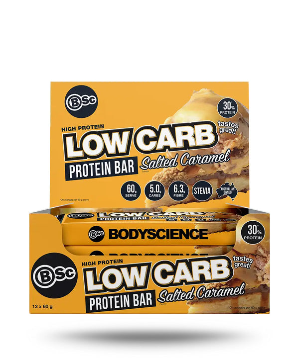 BSc BodyScience High Protein Low Car Bars – Salted Caramel (60g) x 12