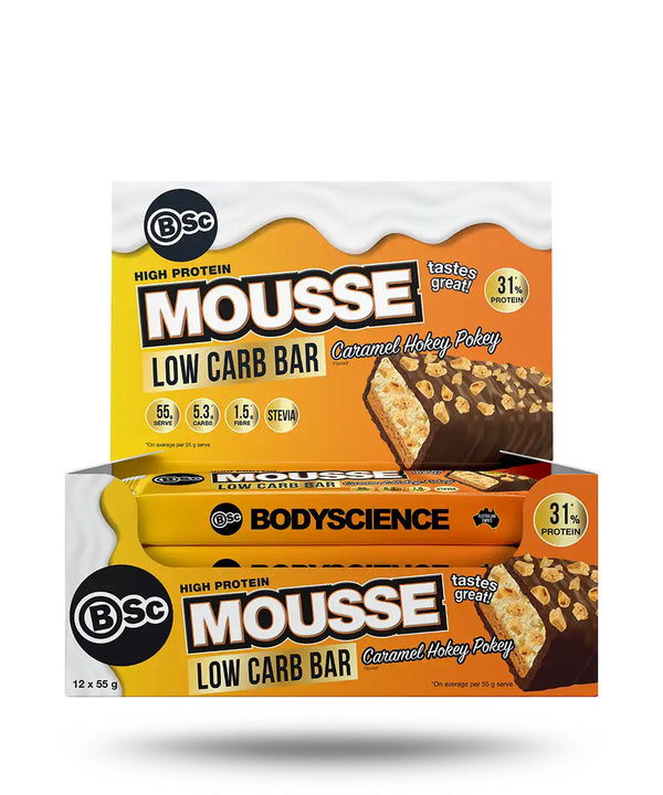 BSc BodyScience High Protein Low Carb Mousse Bar - Caramel Hokey Pokey (55g) x 12