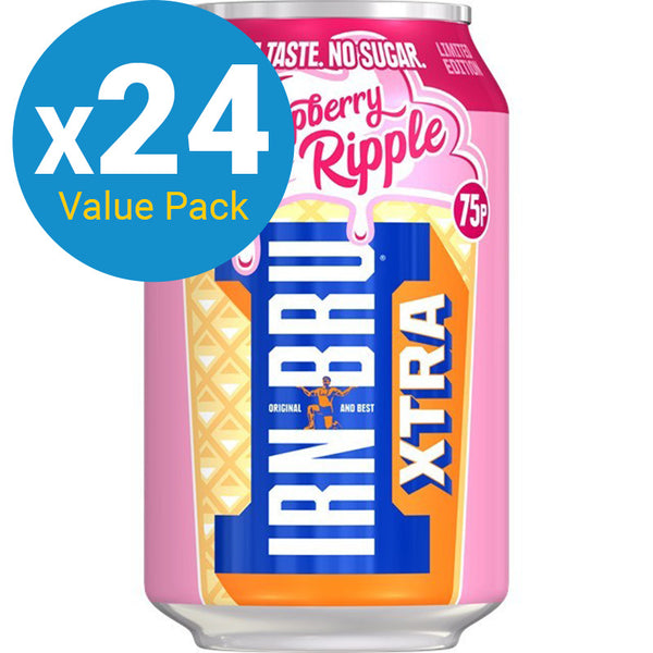 Barr IRN BRU XTRA Raspberry Ripple 330ml Can (24 Pack)