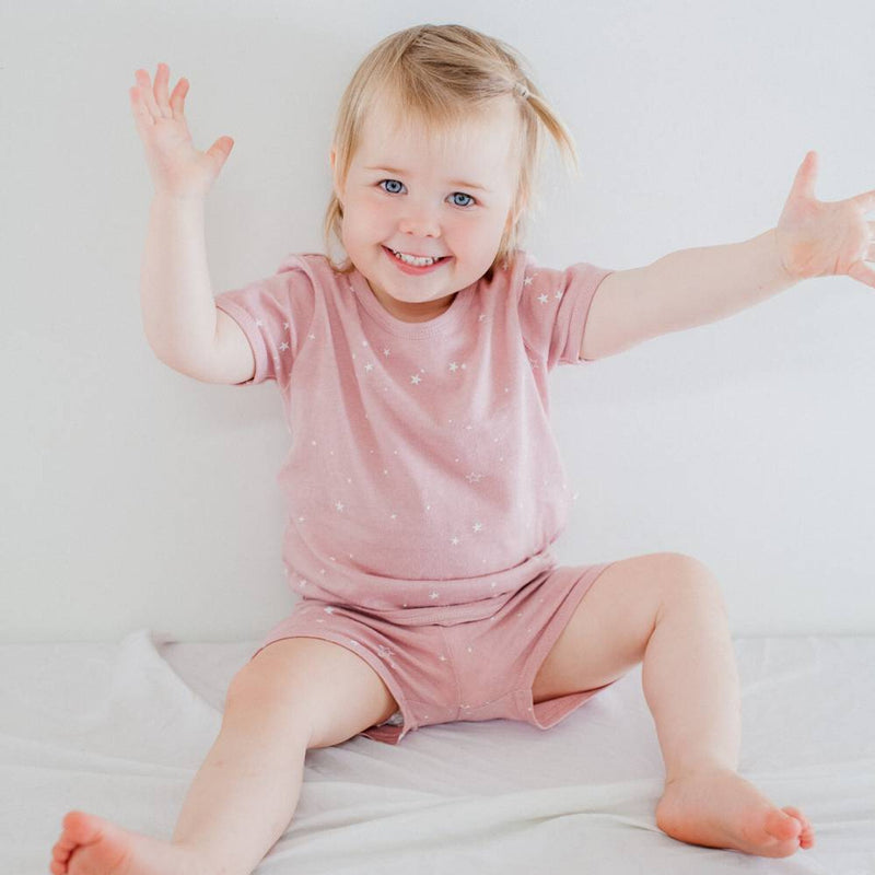 Woolbabe: Merino/Organic Cotton Summer Pyjamas - Dusk Stars (4 Years)