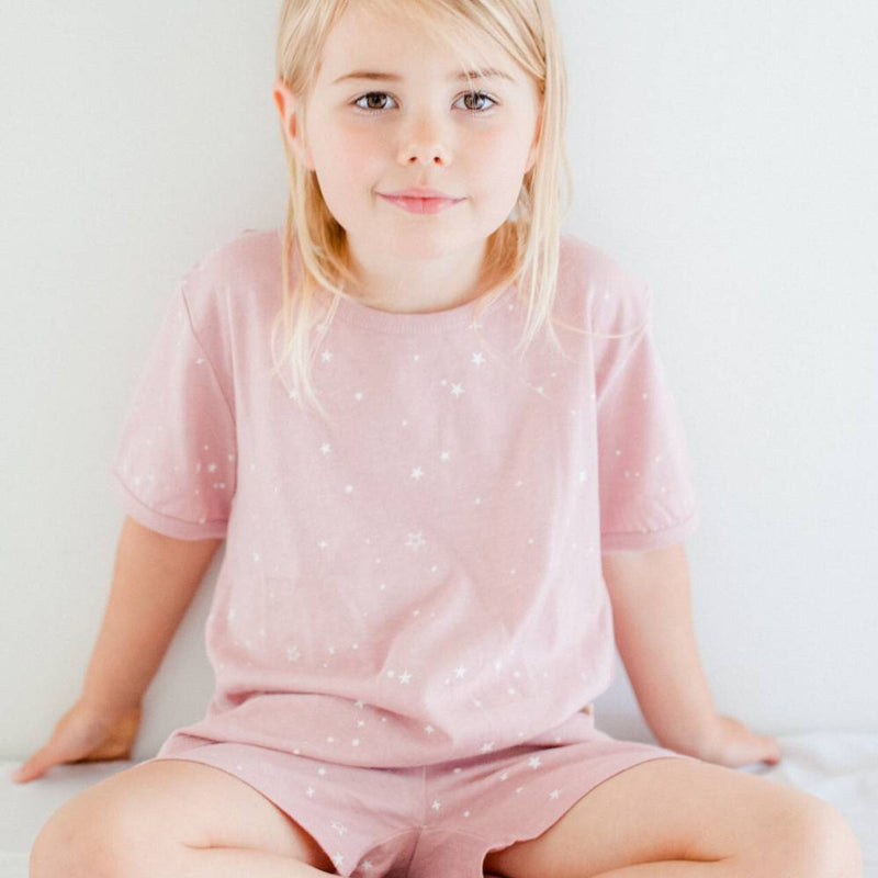 Woolbabe: Merino/Organic Cotton Summer Pyjamas - Dusk Stars (1 Year)