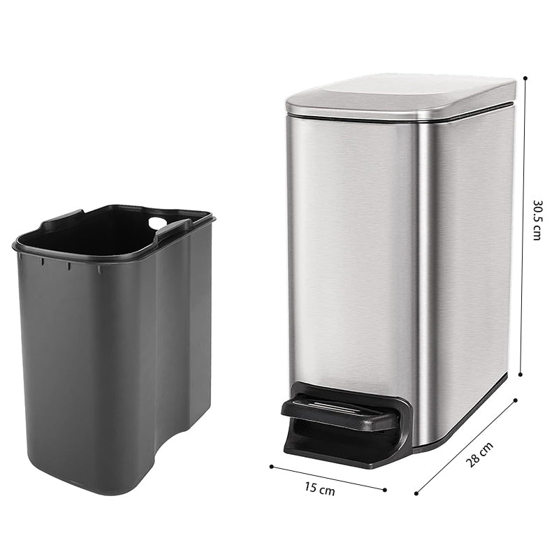 STORFEX 6L Stainless Steel Garbage Can - Silver