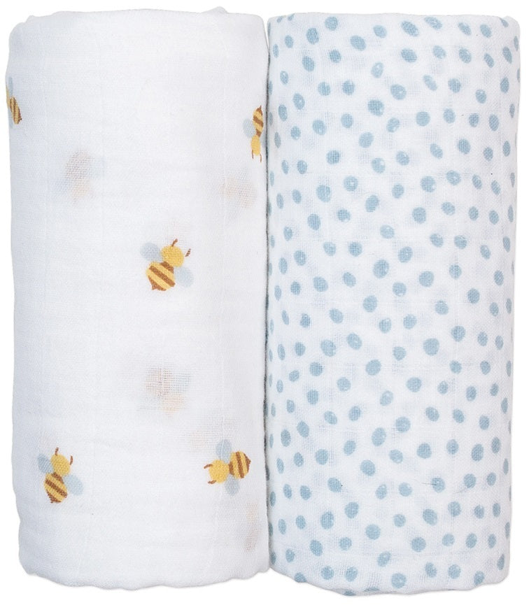 Lulujo: Cotton Swaddles - Bees & Dots (2 Pack)