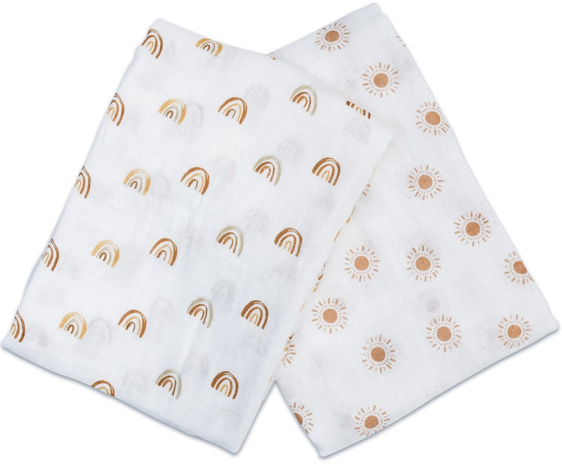 Lulujo: Cotton Swaddles - Rainbow & Suns (2 Pack)