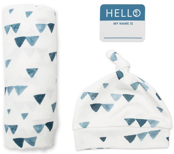 Lulujo: Bamboo Hat and Swaddle Blanket - Triangle Blue