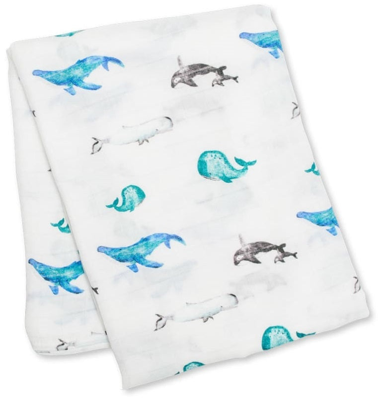 Lulujo: Muslin Bamboo Swaddle - Whales