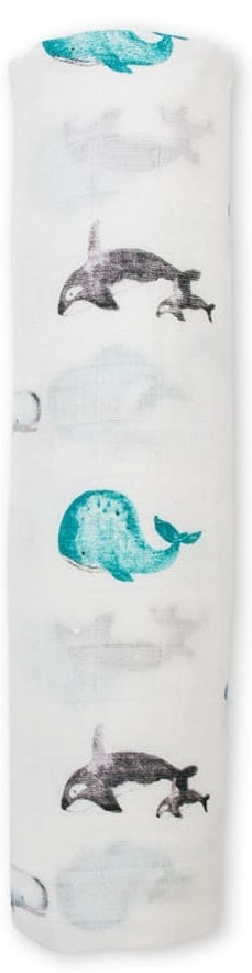 Lulujo: Muslin Bamboo Swaddle - Whales