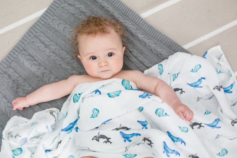 Lulujo: Muslin Bamboo Swaddle - Whales