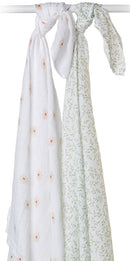 Lulujo: Cotton Swaddles - Daisy & Greenery (2 Pack)