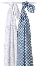 Lulujo: Cotton Swaddles - Fish & Navy Gingham (2 Pack)