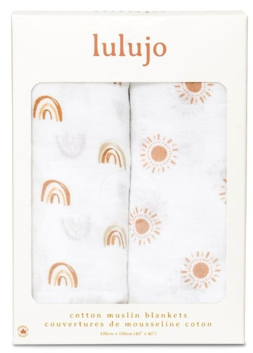 Lulujo: Cotton Swaddles - Rainbow & Suns (2 Pack)