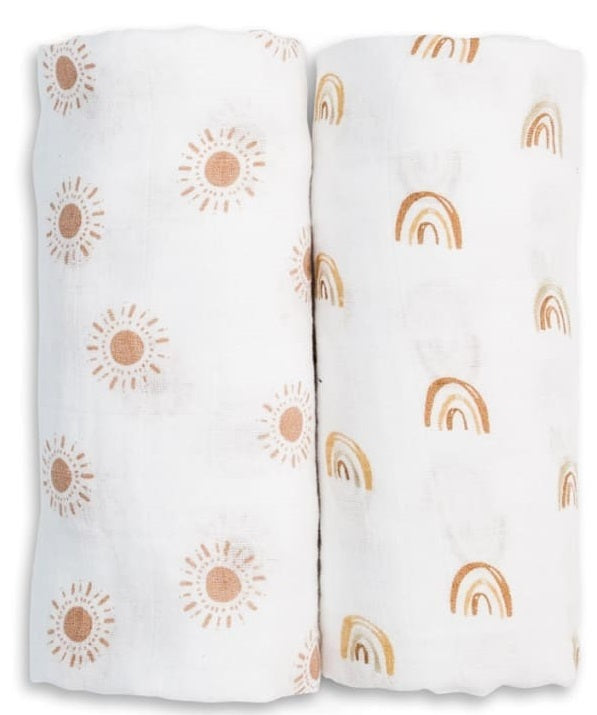 Lulujo: Cotton Swaddles - Rainbow & Suns (2 Pack)