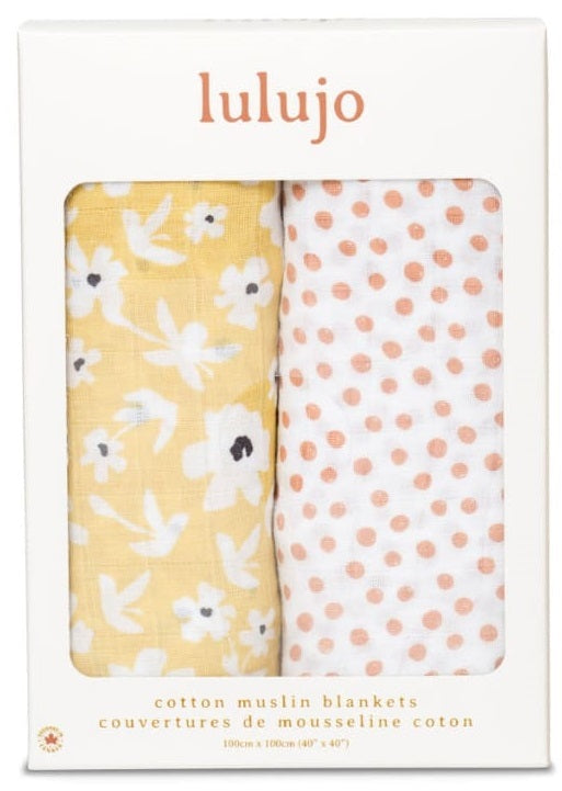 Lulujo: Cotton Swaddles - Wildflowers & Dots (2 Pack)