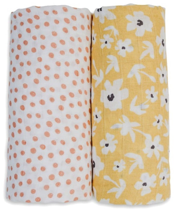 Lulujo: Cotton Swaddles - Wildflowers & Dots (2 Pack)