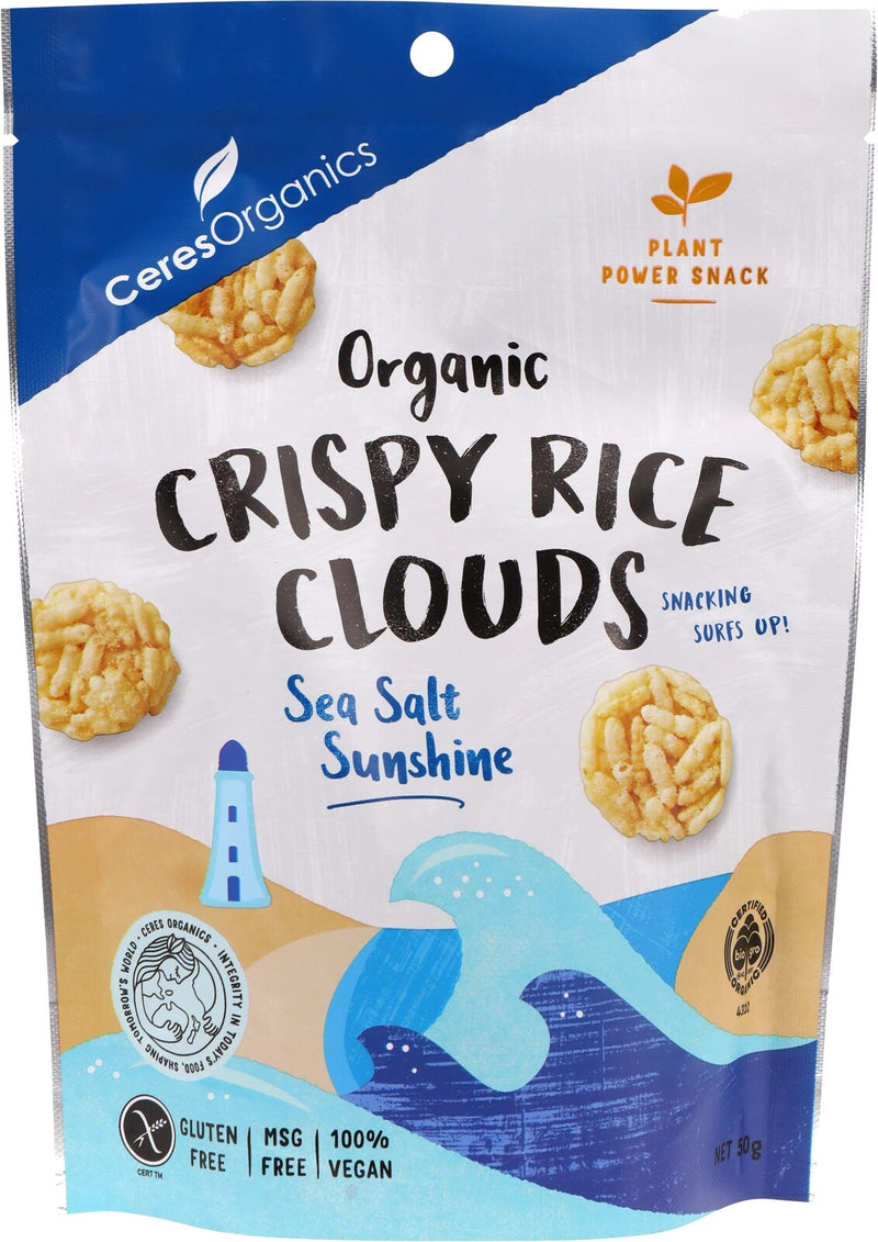 Ceres Organic Crispy Rice Clouds, Sea Salt 50g (6 Pack)