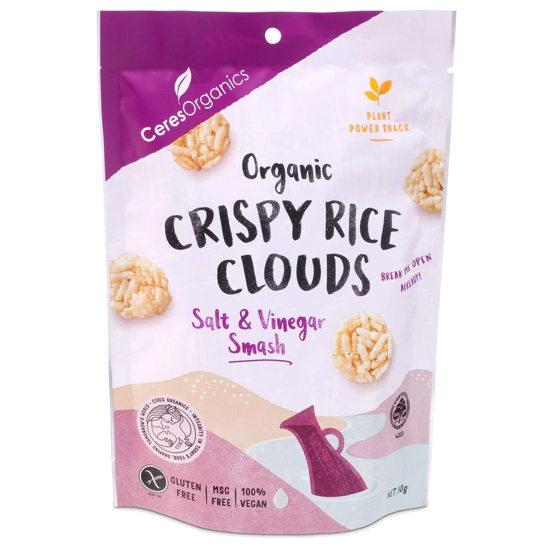 Ceres Organic Crispy Rice Clouds, Salt & Vinegar Smash 50g (6 Pack)